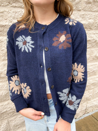 Floral Soft Cardigan - Navy Combo by Dex