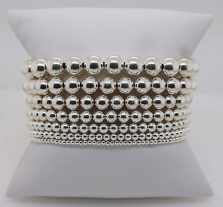 8MM Classic Ball Bead Bracelet - Waterproof: Sterling Silver / Stretchy7"