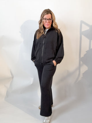 Zip Up Funnel Neck Cloud Fabric Jacket Black by Liverpool