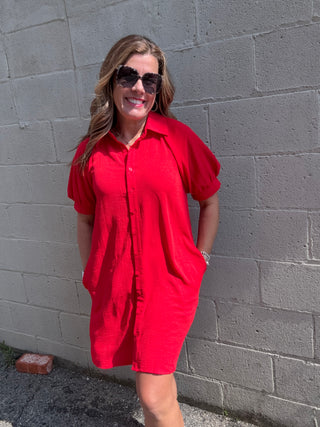 Red Summer Puff Sleeve Dress