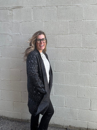 Black Patchwork Coatigan by Liverpool