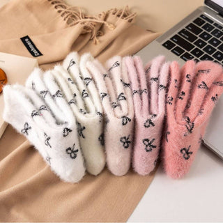 Bow Fluffy Home Plush Socks