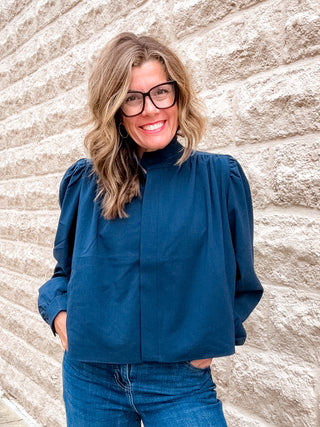 Puff Sleeved Jacket in Navy by Liverpool