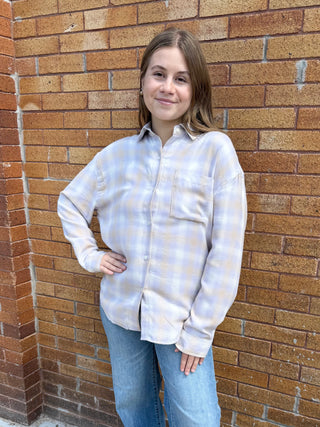 River Plaid Button Up Lavender Ice
