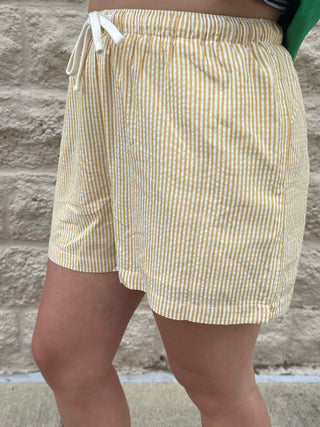 Yellow Striped Drawstring Shorts