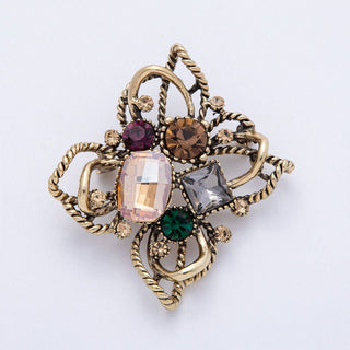 Vintage Antique Gold Multi Color Crystal Brooch floral Pin | BH-004