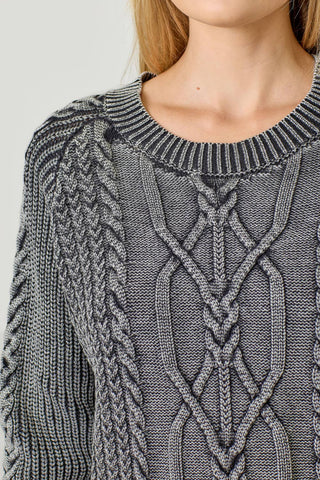 Gray Washed Cable Sweater