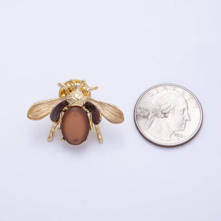 Matte Gold 33.5mm x 23mm Brown Wasp Bee Insect Animal Pin Brooch | BH-041
