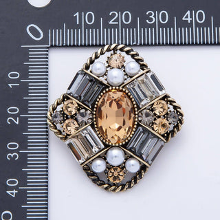Vintage Gold 39mm Pearl Peach Champagne Rhinestone Multi-Cut Art Deco Rhombus Brooch Pin Brooch | BH-00169