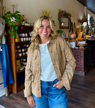 Peplum Trucker Jacket Desert Camel