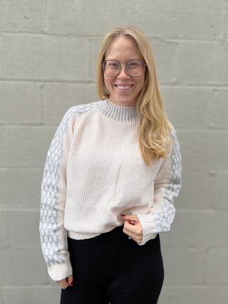 Ivory Honecomb Mock Neck Sweater