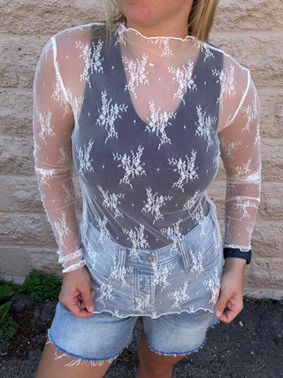 White Lace Long Sleeve Layering Top