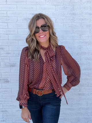 Long Sleeve Woven Blouse W Neck Tie by Liverpool