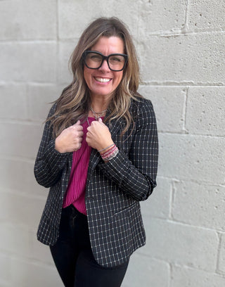 Fitted Blazer Black & White Windowpane by Liverpool