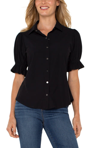 Elbow Puff Sleeve Blouse by Liverpool Black