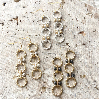 Circle Link Earrings Silver & Matte Gold