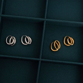 18K Gold PVD Stainless Steel Double Hoop Dangle Earrings