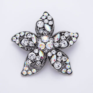 Vintage Silver 60mm Multi Cut Clear Iridescent Rhinestone Cluster Flower Pin Brooch | BH-00192