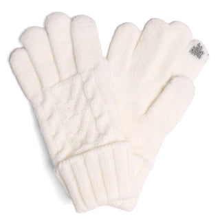 Solid Cable Knitted Flip Cuff Touch Gloves