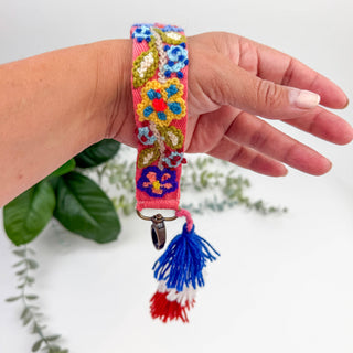 Cottage Bloom Embroidered Wristlet Keychain Charm