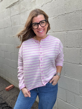 Striped Pink & Warm White Cardigan