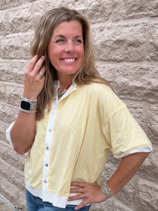 Relaxed Fit Polka Dot Button Front Top Butter