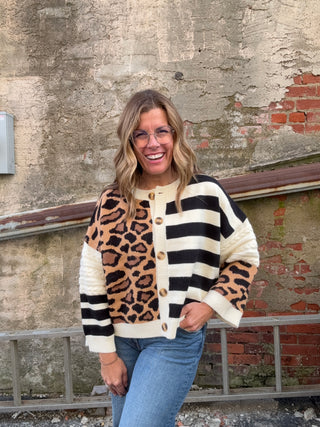 Bold Stripe and Leopard Cardigan