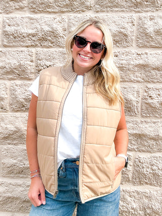 Reversible Zip Front Quilted Sweater Vest Harvest Khaki by Liverpool
