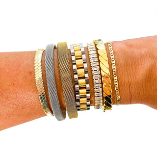 Gold Silver Bracelet Mix: Large Gold Flat Texture Cuff Bracelet