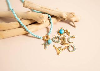 18K Gold PVD Stainless Steel Turquoise Stone Horseshoe Charm