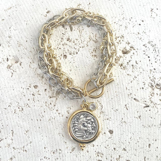 Coin triple bracelet Greek horse coin boutique salon