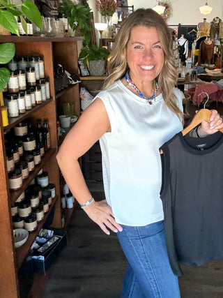 Sleeveless Woven to Knit Top Black