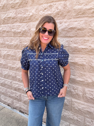 Navy Dot Top