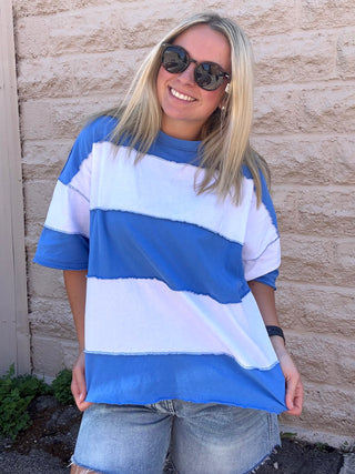 Color Block Top Ocean Blue