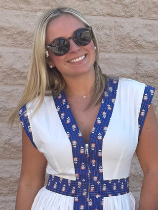 Printed Trim  Midi Dress