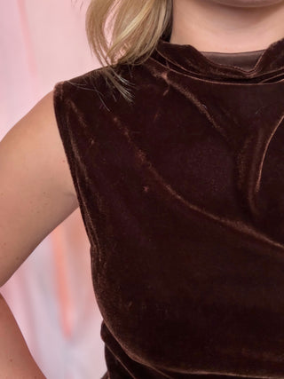Midnight Velvet High Neck Ruched Top