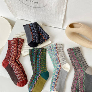 Color-Block Floral Wavy Fashion Versatile Socks