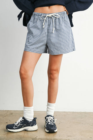 Tie-Front Shorts Navy Gingham