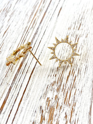 Sun earrings, crystal, boutique,salon, trendy, sunshine,: Gold