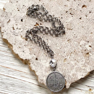 Paris France French coin necklace : Burnished silver