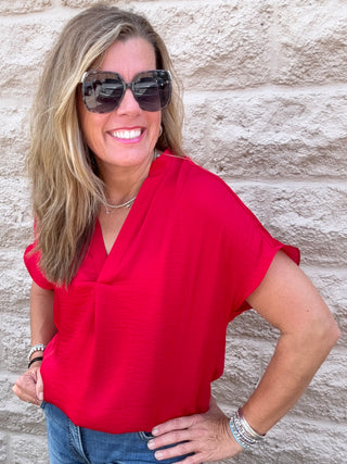 Drop Shoulder Top Red
