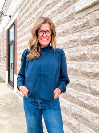Puff Sleeved Jacket in Navy by Liverpool