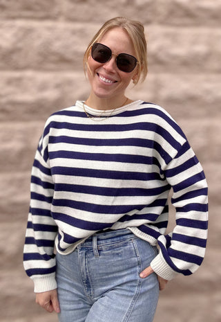Striped Sweater Top Navy