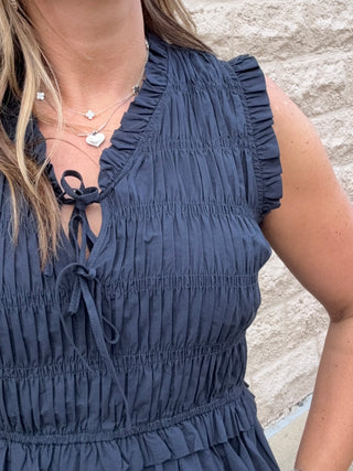 Navy Ruched Midi Dress