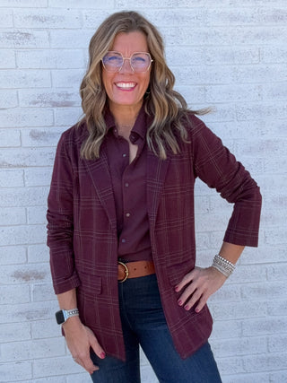 Boyfriend Blazer Burgundy Mix by Liverpool