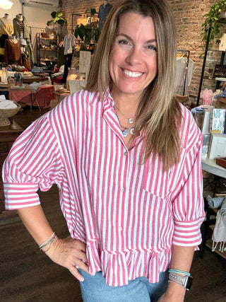 Diane top w/ Ruffle Hem Red