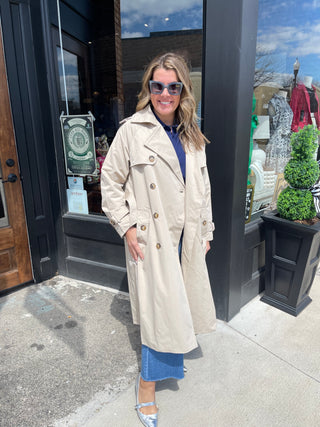 Long double-breasted trench coat