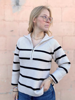 Oat & Black Half Zip Sweater