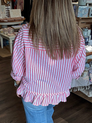 Diane top w/ Ruffle Hem Red