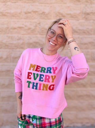 "MERRY EVERYTHING" RELAXED SWEATSHIRT,CANDY PINK